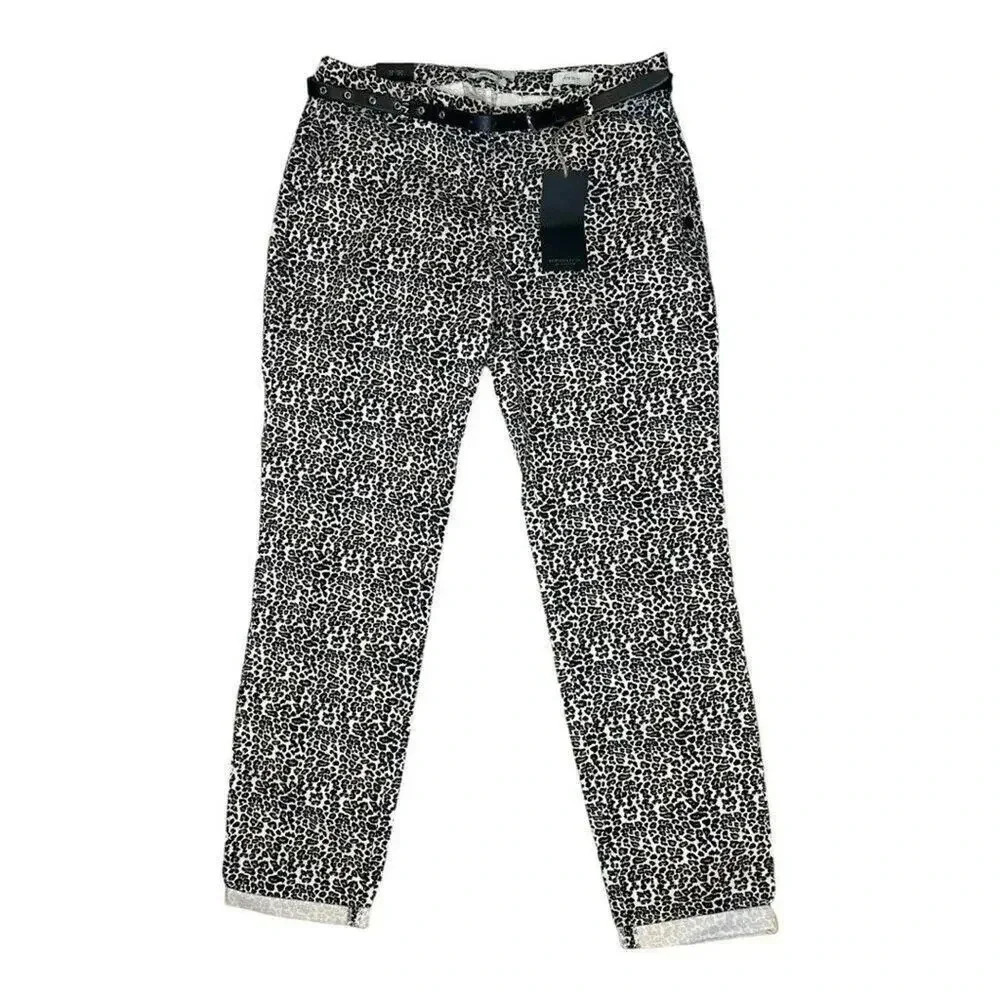 NEW Scotch & Soda Women’s Size 29/30 Belted‎ Leopard Print Slim Chino Pants NWT